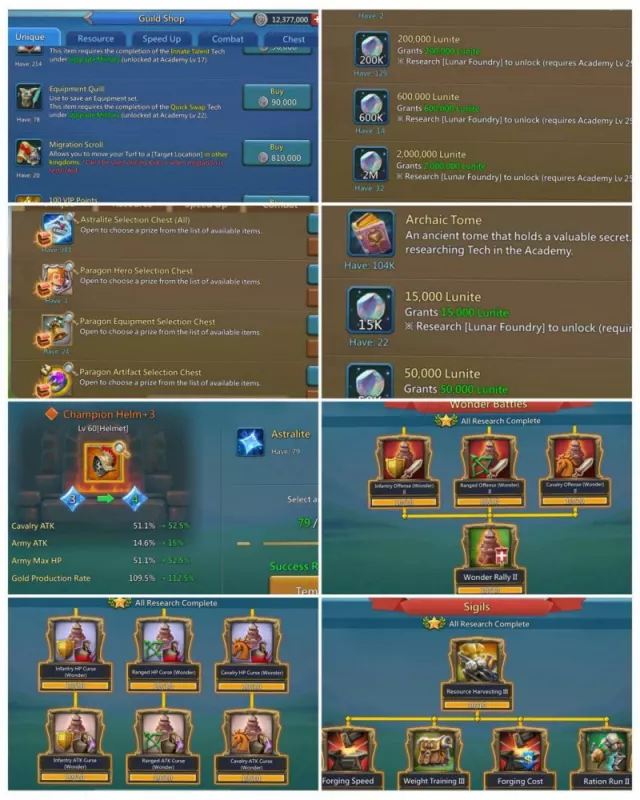 6 Champs / 1175-1115-1200% stats · 8 / 9