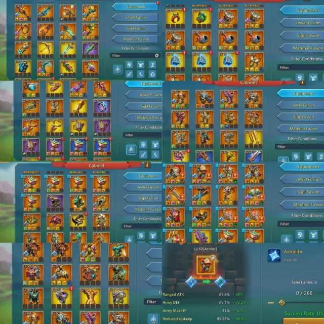 Low quests / Max stats: 1387-1261-1360% · 6 / 6