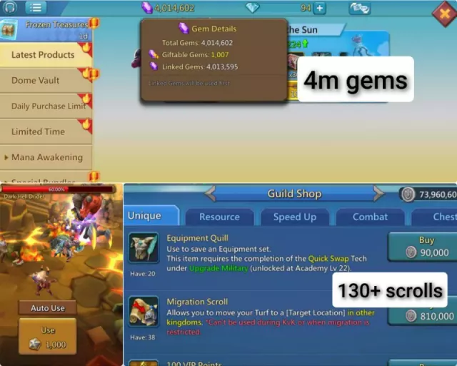 1.9b T5  / 4m gems / 25m+ t4 · 4 / 9
