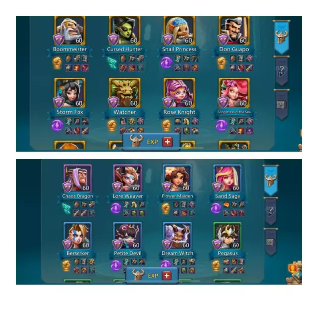 4 mythic champ  / 1070/1001/1036 max stats · 3 / 5